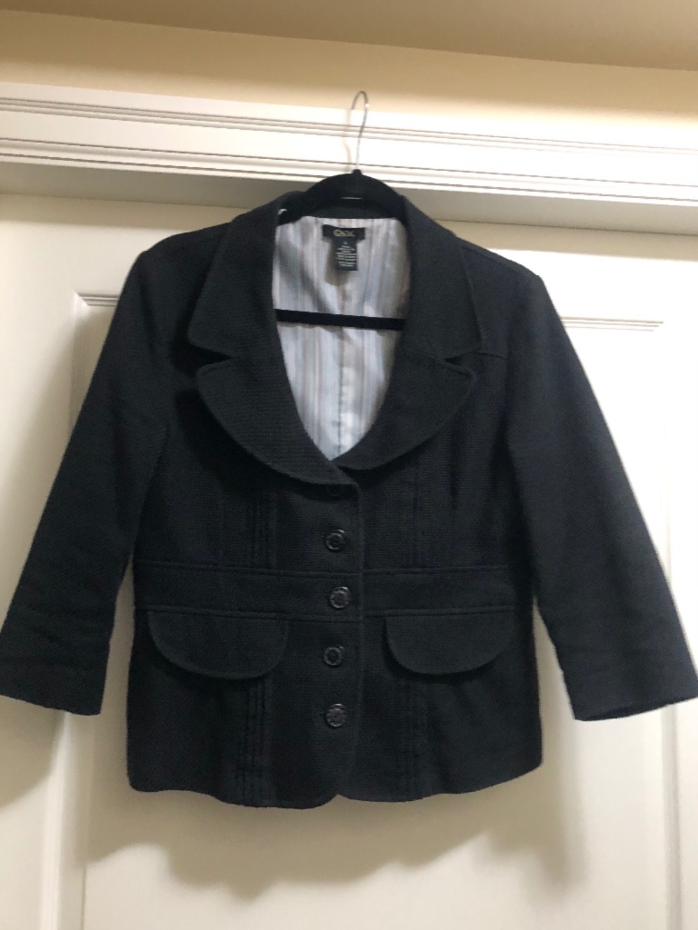 Women’s Large GNW Blazer Black Scoop Neck 100% cotton 3/4 sleeve